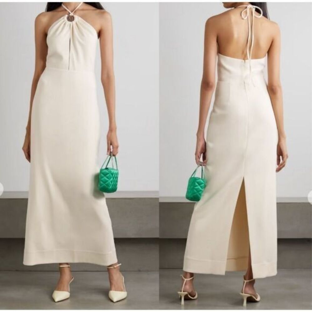 Staud Womens Abigail Open Back Keyhole Halter Maxi Dress Ecru Size 4